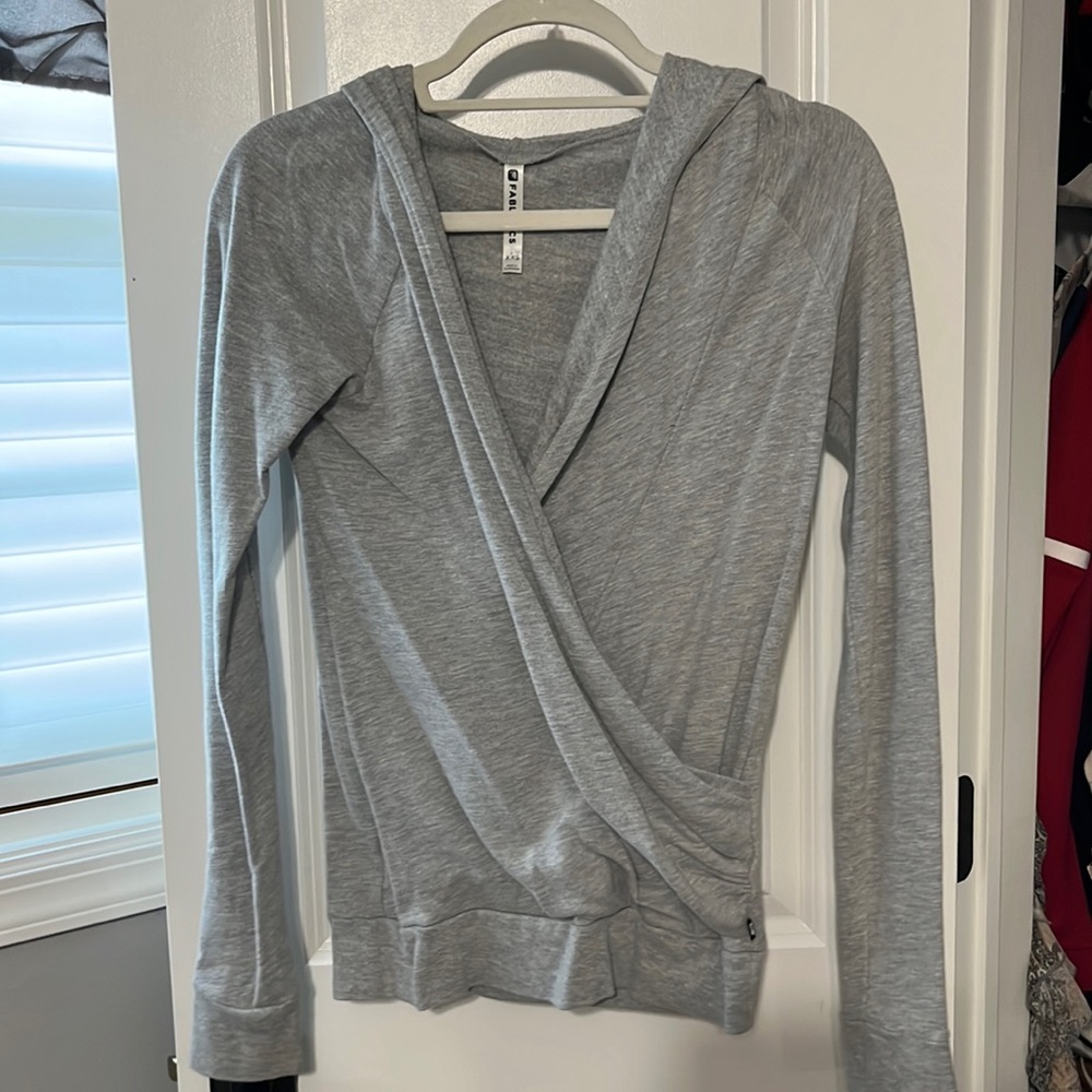 Gray Fabletics Cozy Cross Long Sleeve Top With Hood
